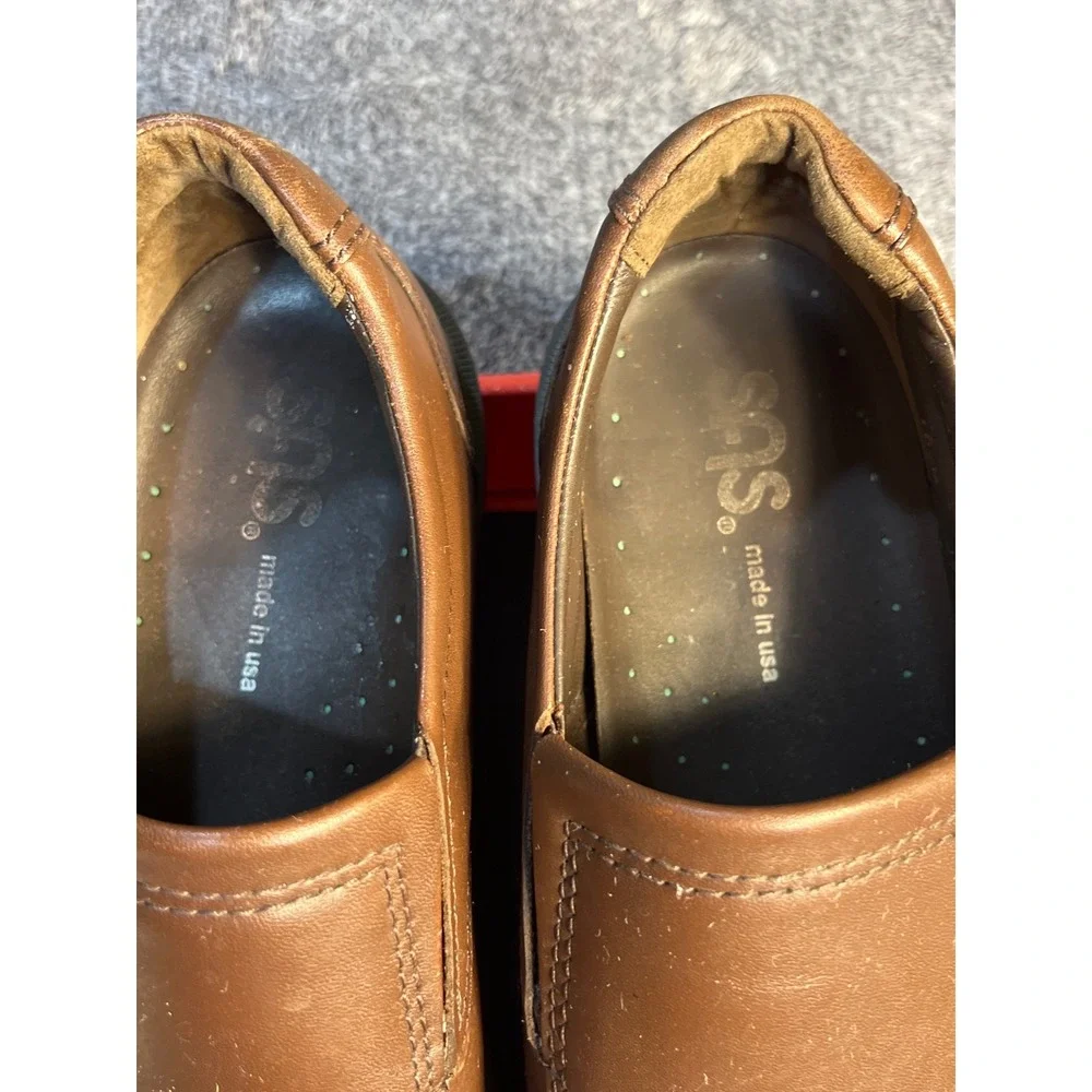 SAS Mens Brown Leather Slip On Loafers Square Toe Dress Shoes 10.5M Made in USA